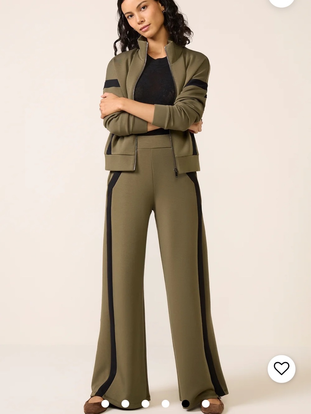 SPANX Striped Track Jacket and Wide Leg Pants in Darkpine